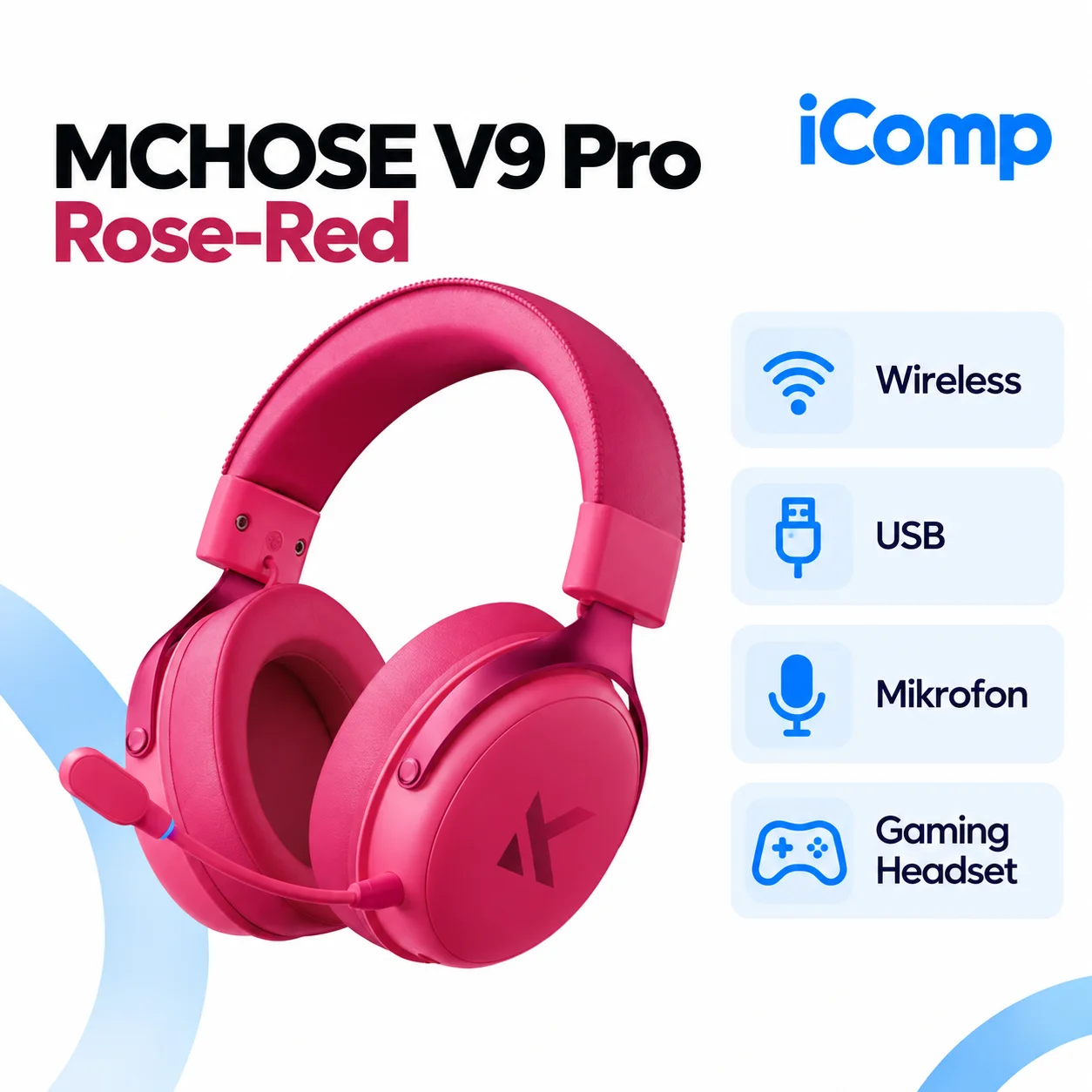 MCHOSE V9 Pro Rose-Red Gaming Qulaqliq