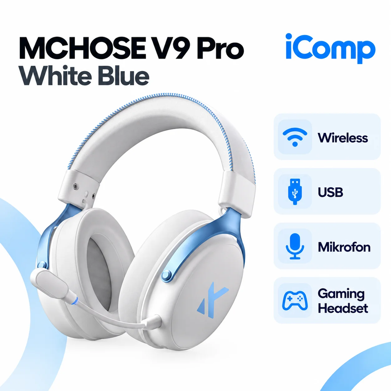 MCHOSE V9 Pro White Blue Gaming Qulaqliq