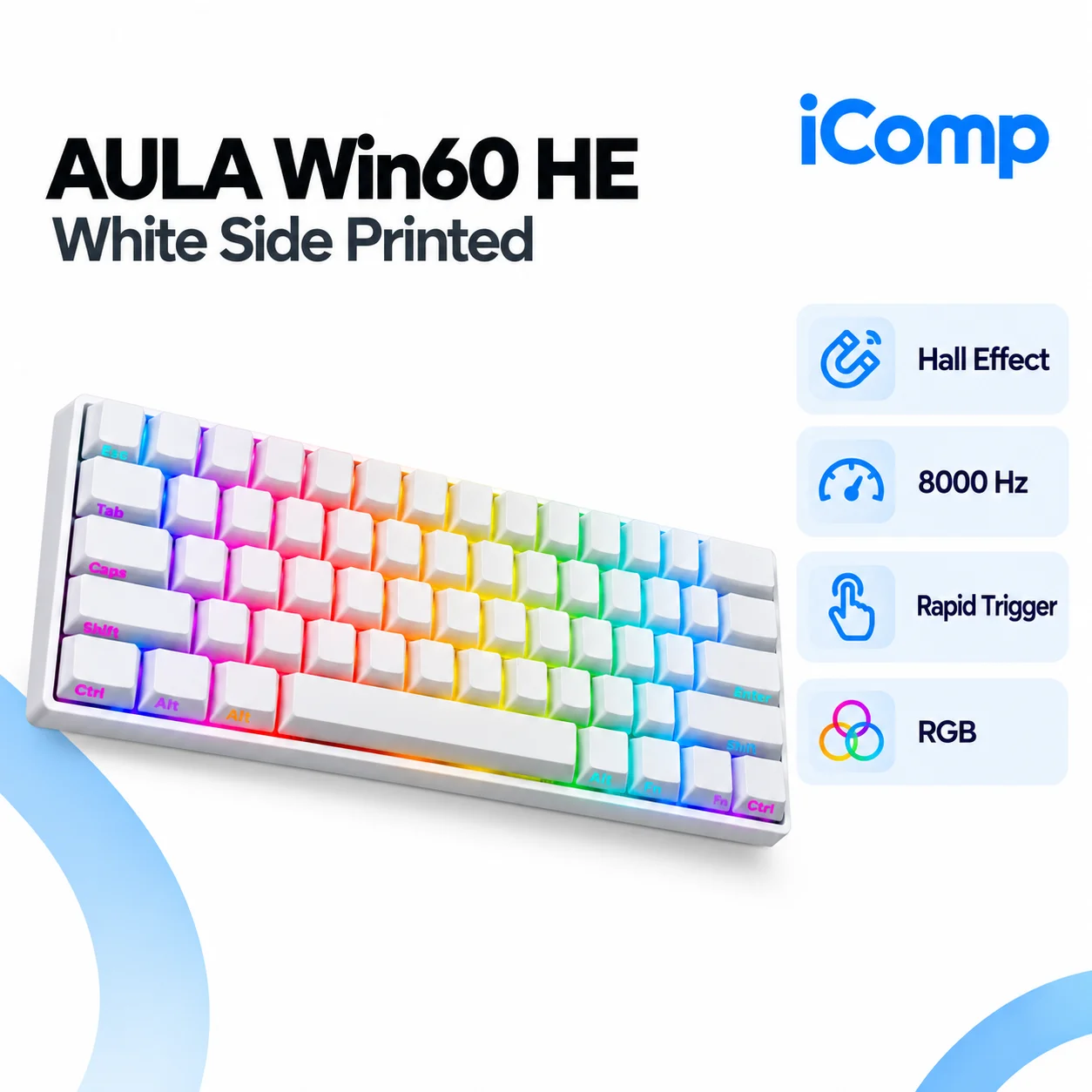 AULA Win60 HE White Side Printed Gaming Keyboard