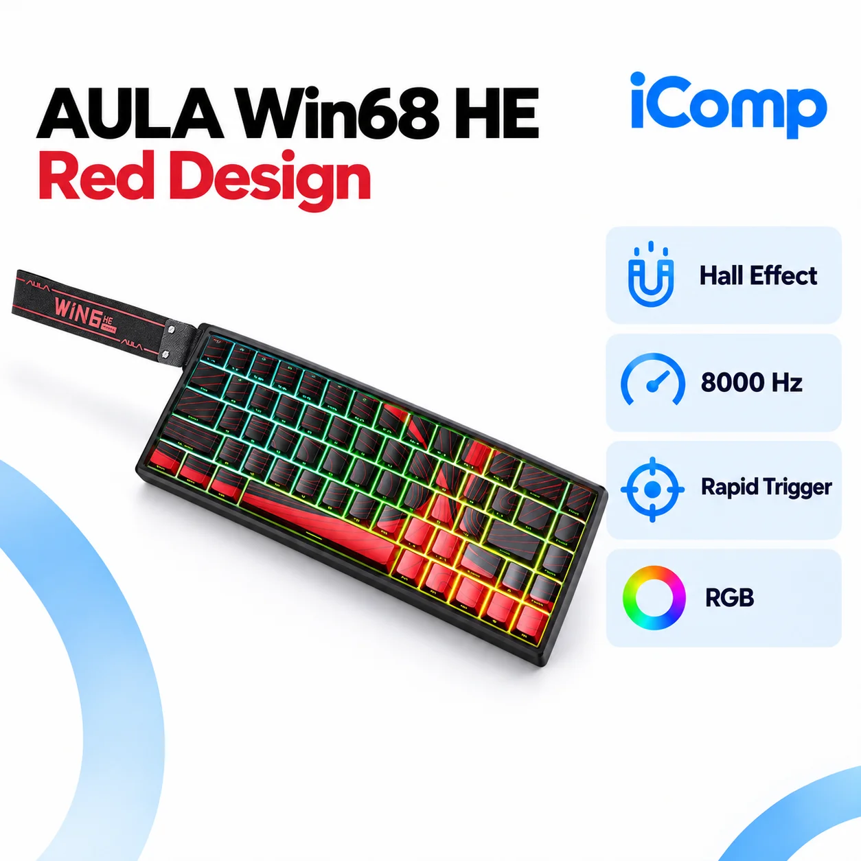 AULA Win68 HE Red Design Gaming Keyboard