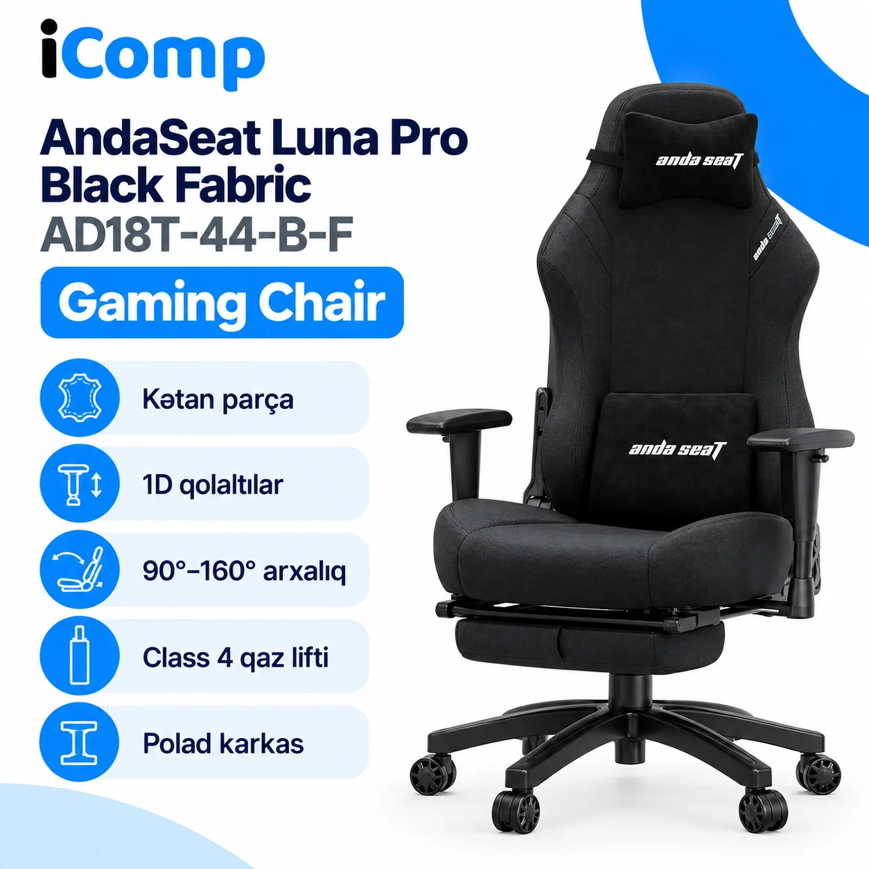 AndaSeat Luna Pro Black Fabric (AD18T-44-B-F) Gaming Chair