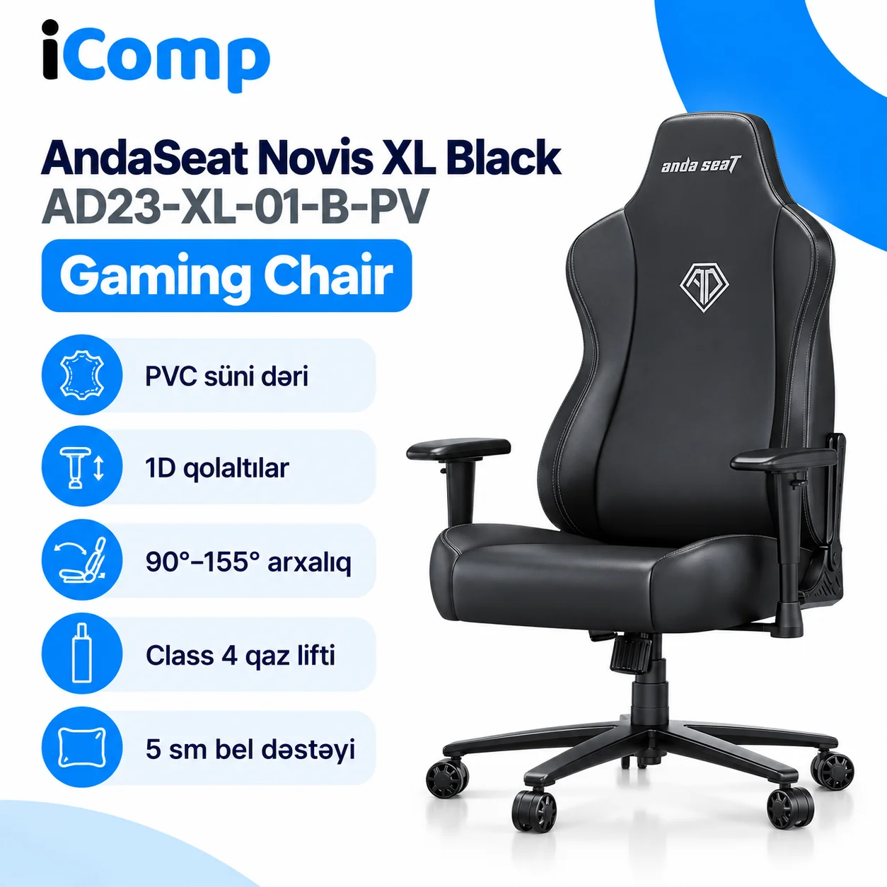 AndaSeat Novis XL Black (AD23-XL-01-B-PV) Gaming Chair